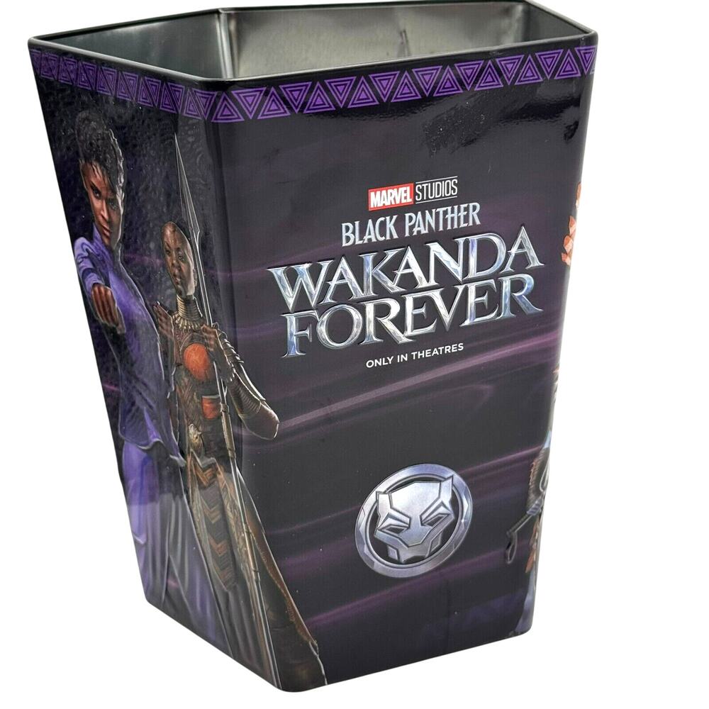 MARVEL BLACK PANTHER Wakanda Forever Movie Popcorn Bucket Metal Tin Cinemark New